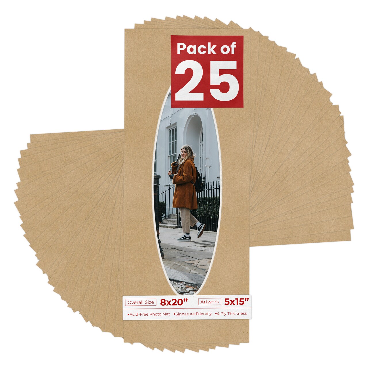 Beige Suede Mat Board for 8x20 Frames - Oval Opening for 5x15 Photos